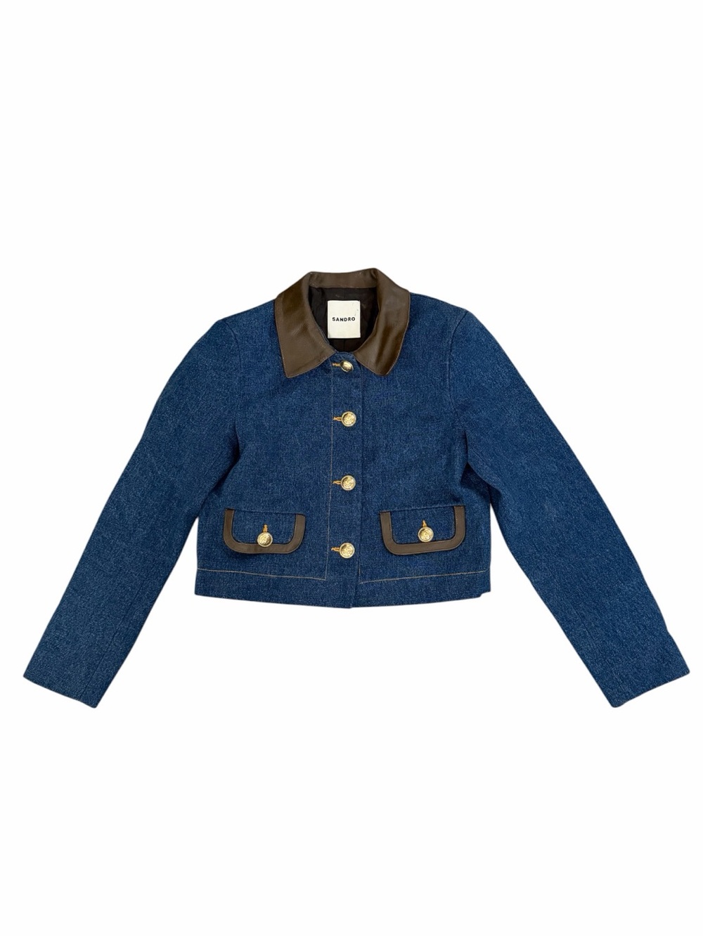 Sandro Denim Jacket with leather collar